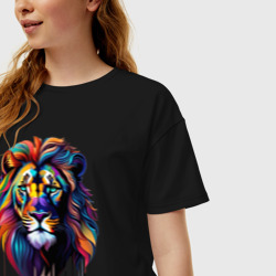 Женская футболка хлопок Oversize Голова льва росписного - фото 2