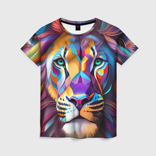 Женская футболка 3D с принтом Голова льва росписного, вид спереди #2