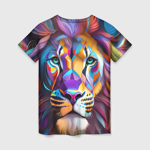 Женская футболка 3D с принтом Голова льва росписного, вид сзади #1