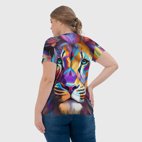 Женская футболка 3D с принтом Голова льва росписного, вид сзади #2