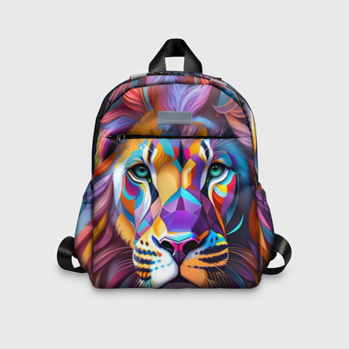 Детский рюкзак 3D с принтом Голова льва росписного, вид спереди #2