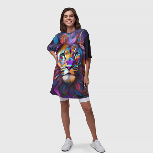Платье-футболка 3D Голова льва в космосе, цвет 3D печать - фото 5