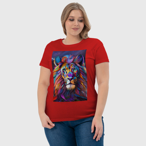 Женская футболка хлопок Голова льва росписного, цвет красный - фото 6
