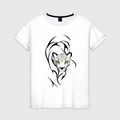 Женская футболка из хлопка с принтом Крадущийся леопард, вид спереди №1