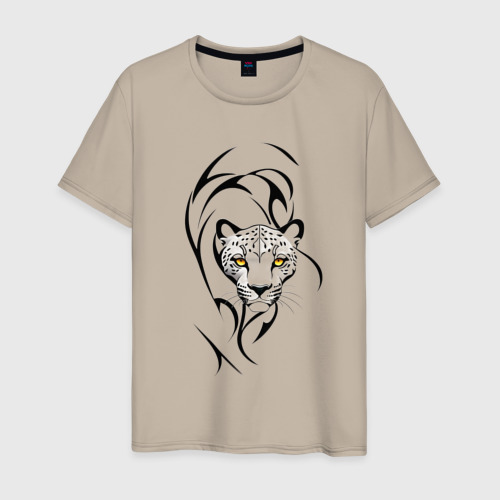 Мужская футболка хлопок с принтом Крадущийся леопард, вид спереди #2