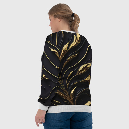 Женский свитшот 3D Золотой орнамент на черном, цвет 3D печать - фото 7