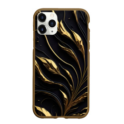 Чехол для iPhone 11 Pro матовый Золотой орнамент на черном