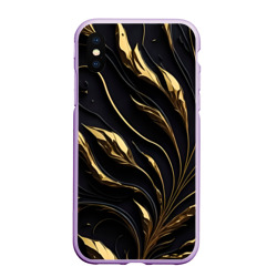 Чехол для iPhone XS Max матовый Золотой орнамент на черном