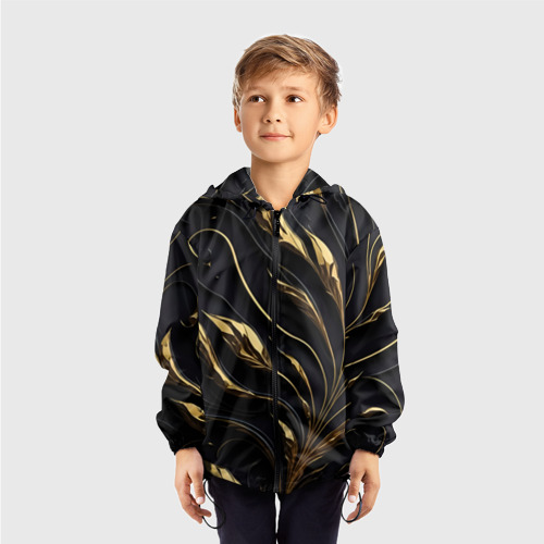 Детская ветровка 3D Золотой орнамент на черном, цвет черный - фото 3