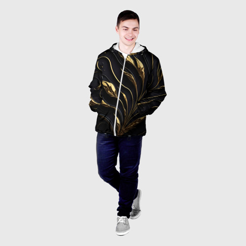 Мужская куртка 3D Золотой орнамент на черном, цвет 3D печать - фото 3