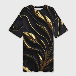 Платье-футболка 3D Золотой орнамент на черном