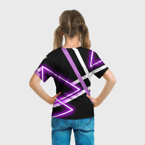 Детская футболка 3D Фиолетовые полоски с неоном, цвет 3D печать - фото 6