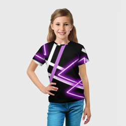 Футболка с принтом Фиолетовые полоски с неоном для ребенка, вид на модели спереди №3. Цвет основы: белый