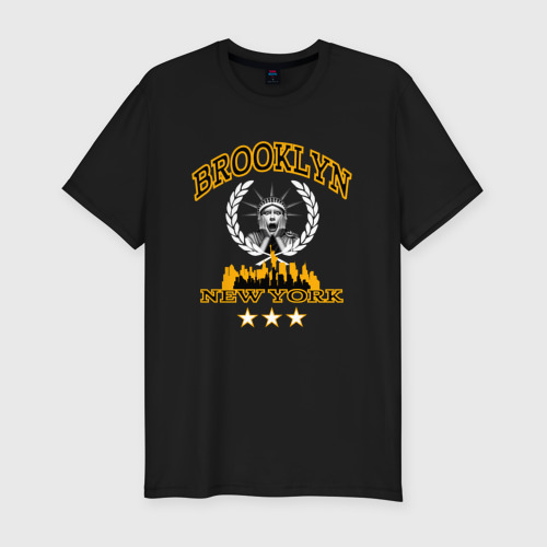 Мужская футболка хлопок Slim Бруклин и статуя свободы, цвет черный