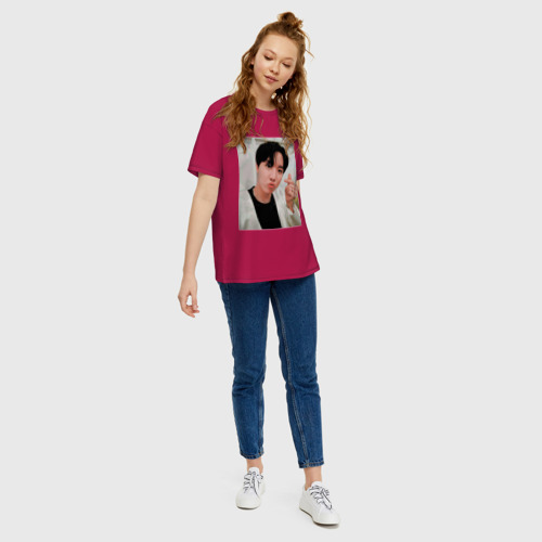 Женская футболка хлопок Oversize с принтом BTS -J-hope-, вид сбоку #3