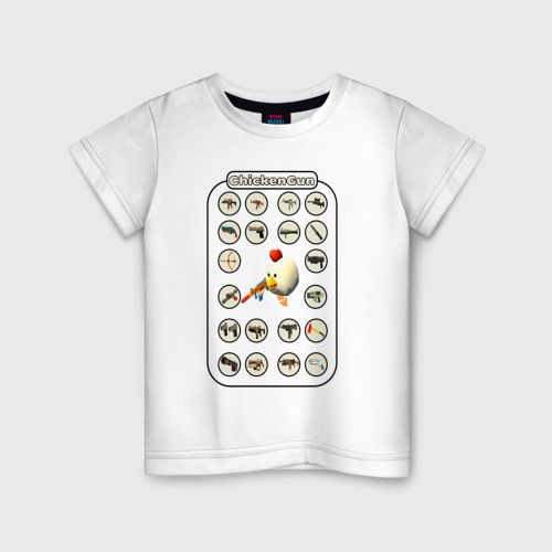 Детская футболка из хлопка с принтом ChickenGun GUN, вид спереди №1