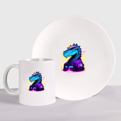 Набор: тарелка + кружка Крутой динозавр - Киберпанк