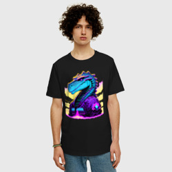 Мужская футболка хлопок Oversize Крутой динозавр - Киберпанк - фото 2