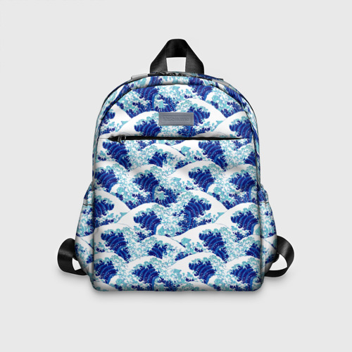Детский рюкзак 3D с принтом Японские синие волны, вид спереди #2