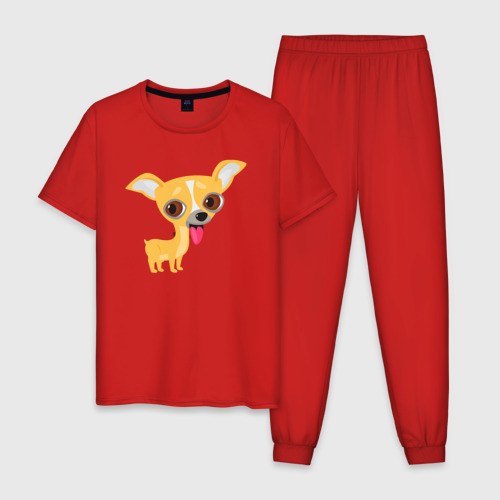 Мужская пижама хлопок Чихуахуа пёсик, цвет красный