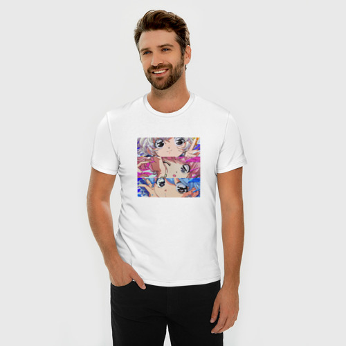 Мужская футболка хлопок Slim с принтом Сейлор Мун трио, фото на моделе #1