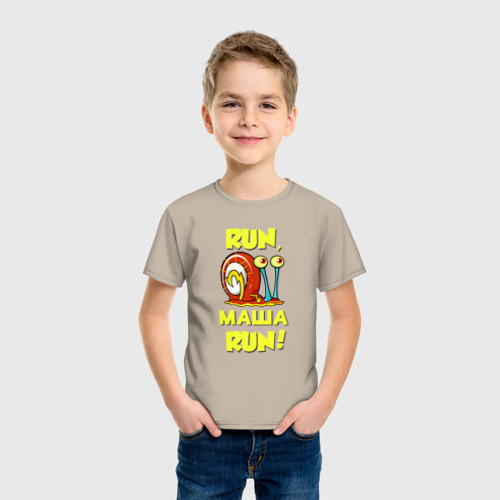 Детская футболка хлопок Run Маша run, цвет миндальный - фото 3