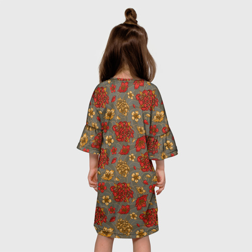 Детское платье 3D с принтом Японские цветы-пионы, вид сзади #2