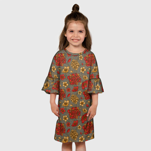 Детское платье 3D с принтом Японские цветы-пионы, вид сбоку #3