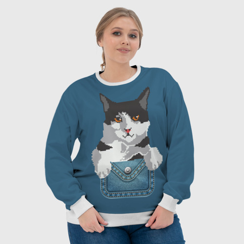 Женский свитшот 3D Пиксельный кот, цвет 3D печать - фото 6
