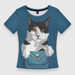 Женская футболка 3D Slim Пиксельный кот