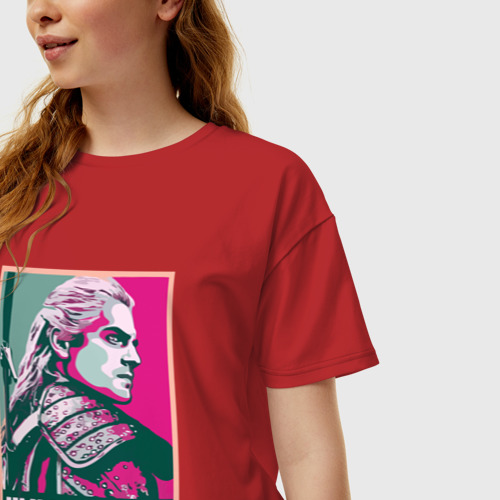 Женская футболка хлопок Oversize Ведьмак поп арт art, цвет красный - фото 3