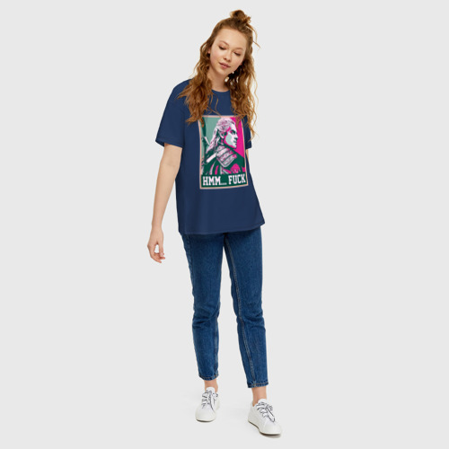 Женская футболка хлопок Oversize Ведьмак поп арт art, цвет темно-синий - фото 5