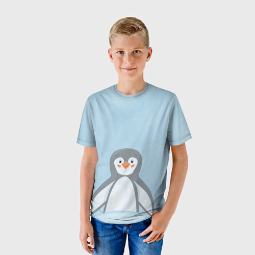Детская футболка 3D с принтом Пингвиненок, фото на моделе #1
