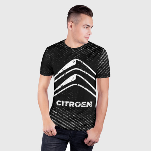 Мужская футболка 3D Slim Citroen с потертостями на темном фоне, цвет 3D печать - фото 3