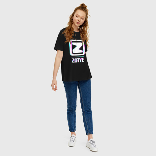 Женская футболка хлопок Oversize Значок Zotye в стиле glitch, цвет черный - фото 5