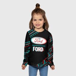 Детский лонгслив 3D Значок Ford в стиле glitch на темном фоне - фото 2
