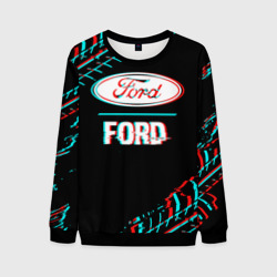 Мужской свитшот 3D Значок Ford в стиле glitch на темном фоне