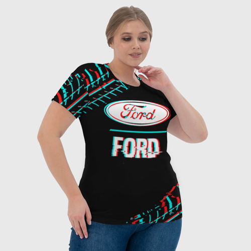 Женская футболка 3D Значок Ford в стиле glitch на темном фоне, цвет 3D печать - фото 6
