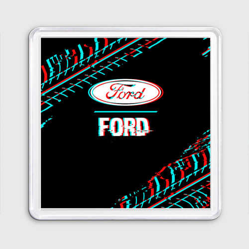 Магнит 55*55 Значок Ford в стиле glitch на темном фоне
