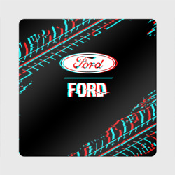 Магнит виниловый Квадрат Значок Ford в стиле glitch на темном фоне
