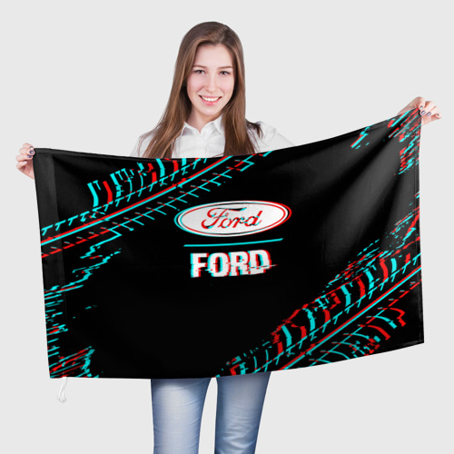 Флаг 3D Значок Ford в стиле glitch на темном фоне