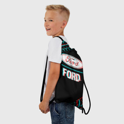 Рюкзак-мешок 3D Значок Ford в стиле glitch на темном фоне - фото 2