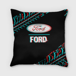 Подушка 3D Значок Ford в стиле glitch на темном фоне