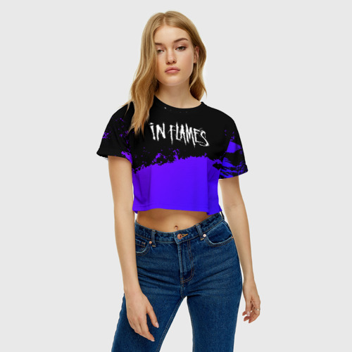 Женская футболка Crop-top 3D In Flames purple grunge, цвет 3D печать - фото 3