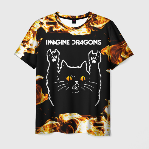 Мужская футболка 3D Imagine Dragons рок кот и огонь, цвет 3D печать