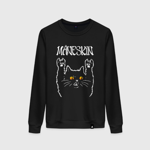 Женский свитшот хлопок Maneskin rock cat, цвет черный