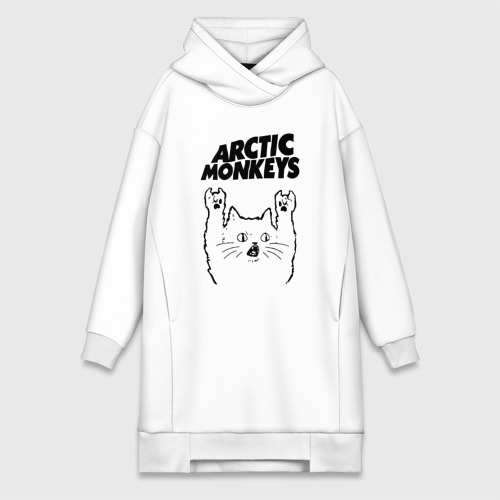 Платье-худи хлопок Arctic Monkeys - rock cat, цвет белый