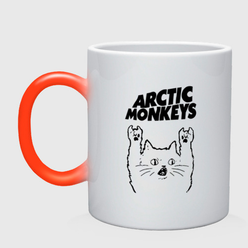Кружка хамелеон Arctic Monkeys - rock cat, цвет белый + красный
