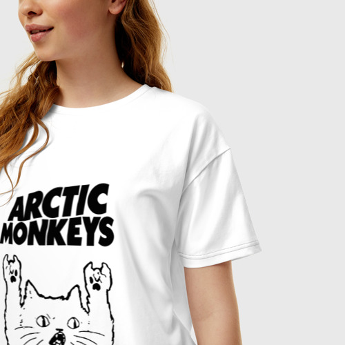 Женская футболка хлопок Oversize Arctic Monkeys - rock cat, цвет белый - фото 3