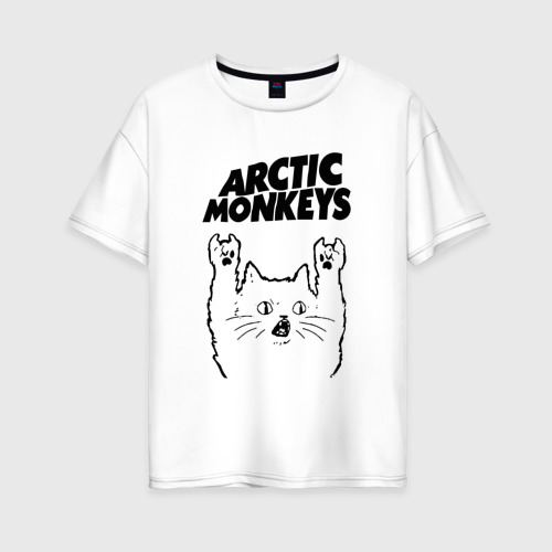 Женская футболка хлопок Oversize Arctic Monkeys - rock cat, цвет белый